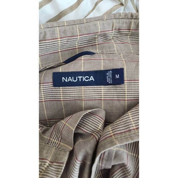 Nautical Mens Long Sleeve Button Down Plaid Brown Shirt M cotton - Picture 6 of 7